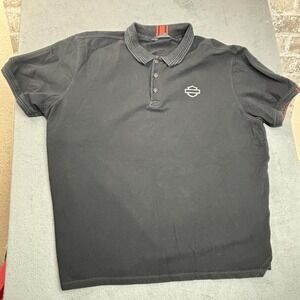 Harley Davidson Polo Shirt Mens 2XL Black Slim Fit Bar Shield Logo Biker Casual